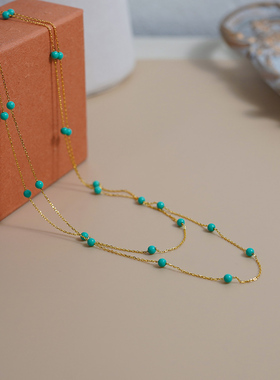 小众设计纤细蓝松石双层项链925纯银国潮少女锁骨链新中式411108