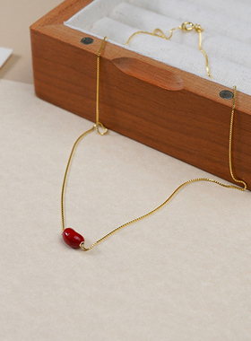 925纯银相思豆项链网红新潮复古甜美锁骨链小众轻奢颈链饰品40588