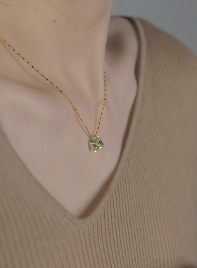 小众设计感橄榄黄钻锆石珠链项链925银饰锁骨链简约百搭通勤20129