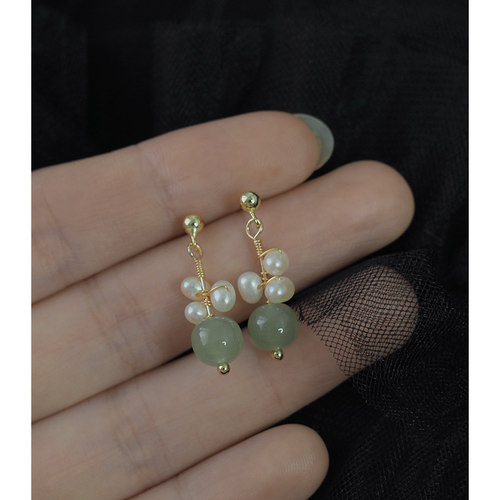 新中式小众和田玉绕珍珠金豆耳钉清新气质耳环古风耳饰轻奢101120 - 图3