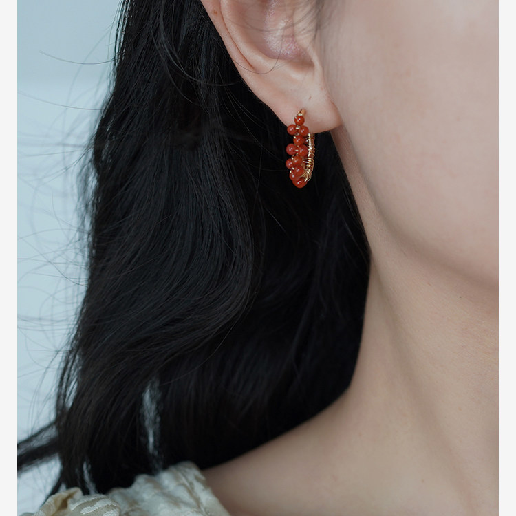 复古小众气质绕红玛瑙圆形耳扣新中式古风优雅耳环甜美耳饰40962,淘宝优惠券,粉丝福利购,淘宝优惠卷