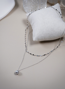 小众气质灰珍珠嘴唇链双层项链