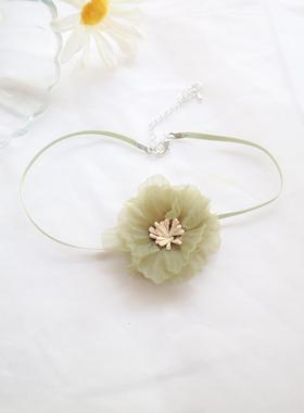 choker少女风绿色花卉性感锁骨链
