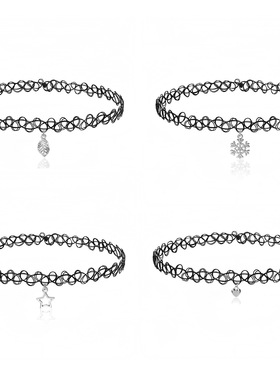 欧美日韩新款80s风choker项链镂空tattoo爱心吊坠纹身项圈有弹性