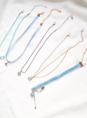 choker森系少女风冰蓝色锁骨链