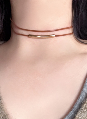 焦糖琥珀棕choker锁骨链美拉德风复古颈链轻奢脖链高级感项链女