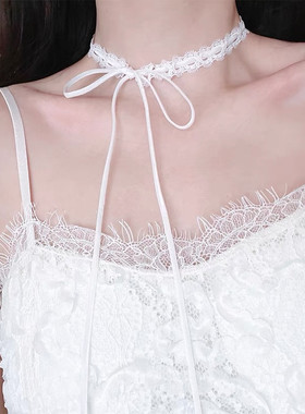 韩国黑色蕾丝蝴蝶结锁骨链