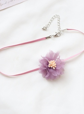 choker紫色花卉合金锁骨链新品