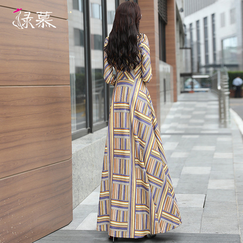 绿慕长款2021秋季新款千鸟格连衣裙 绿慕连衣裙