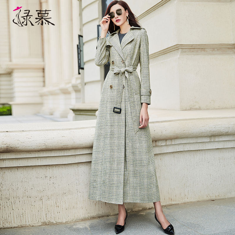 绿慕格子风衣女长款2020 绿慕风衣