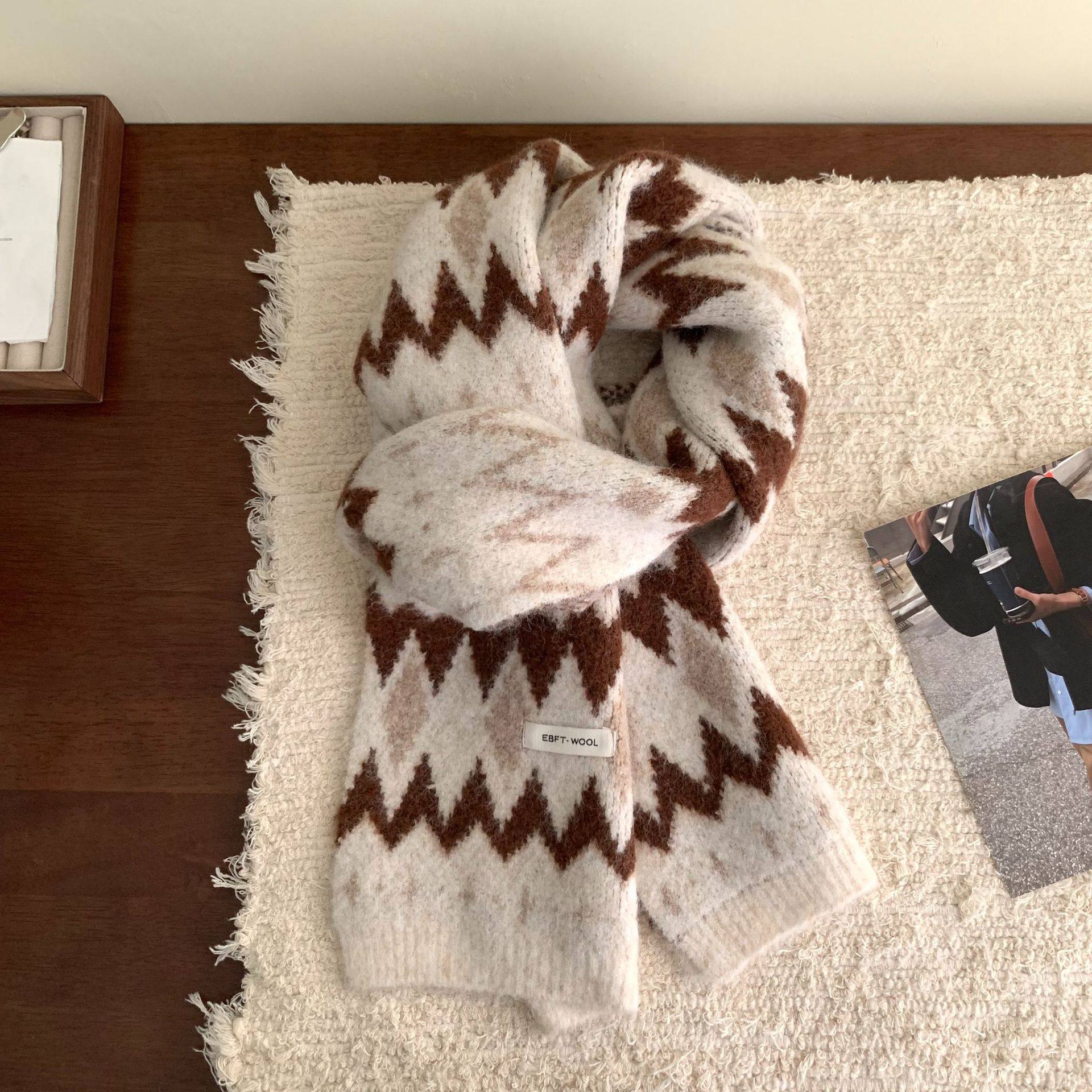 费尔岛风复古红色新年圣诞含羊毛针织围巾女秋冬保暖防寒护颈围脖,淘宝优惠券,粉丝福利购,淘宝优惠卷