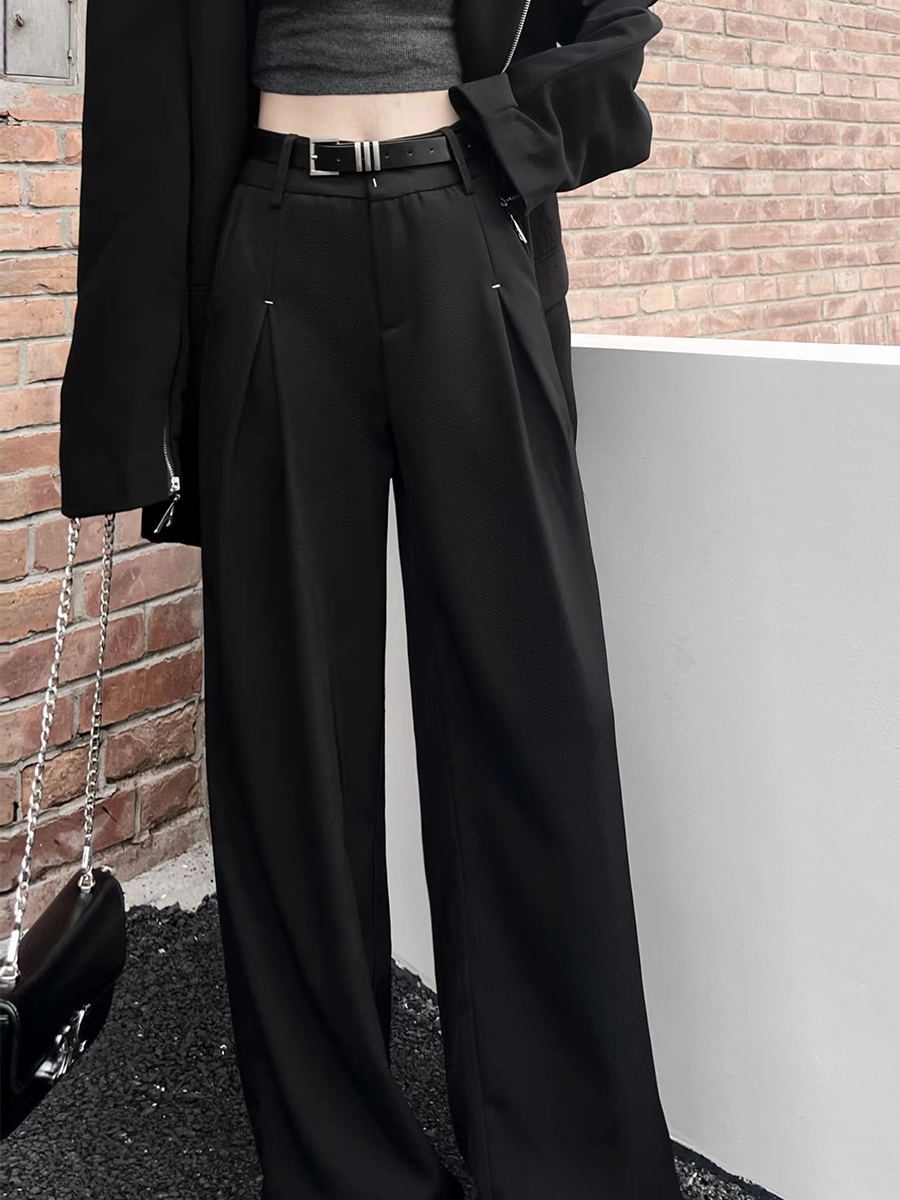 巴卜Stuido灰色高级感直筒阔腿裤女高腰春秋西装裤春夏季窄版加长,淘宝优惠券,粉丝福利购,淘宝优惠卷