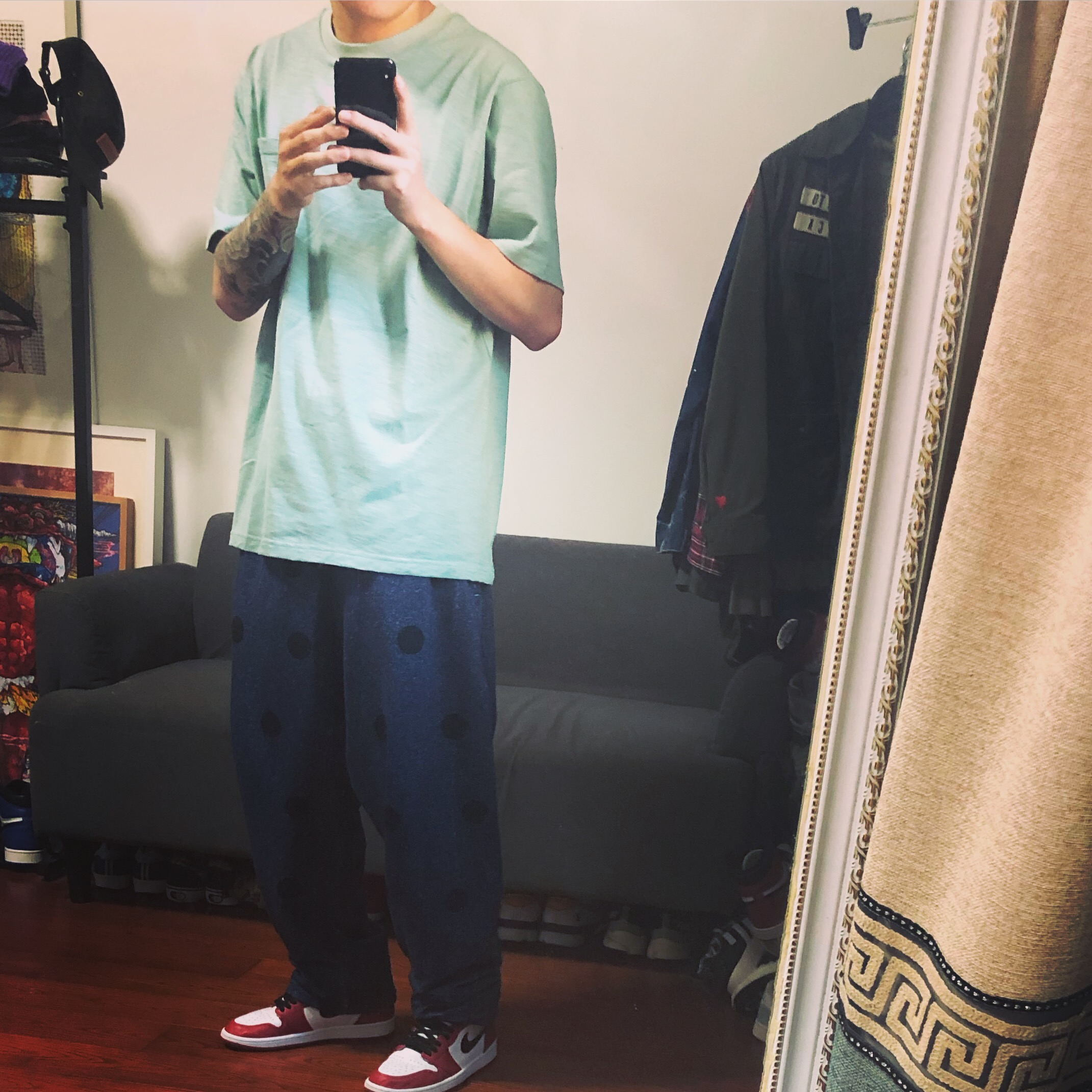 BTTJOB  EDC DONUT LOGO SWEATPANTS#3125C绿松石圈圈运动裤#做旧 - 图0