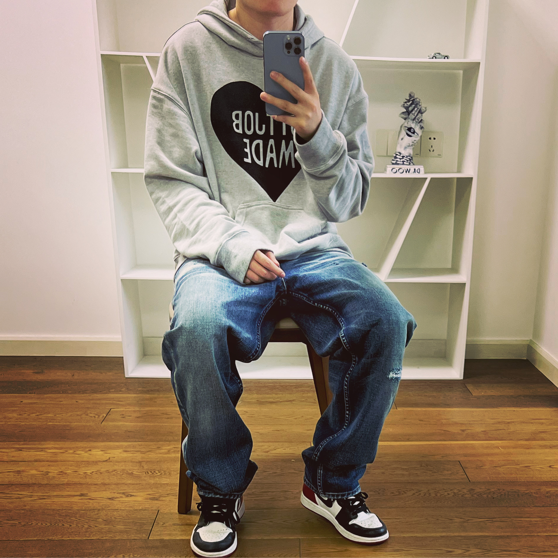 BTTJOBMADE HEART LOGO HOODIE  黑心灰色卫衣 - 图2