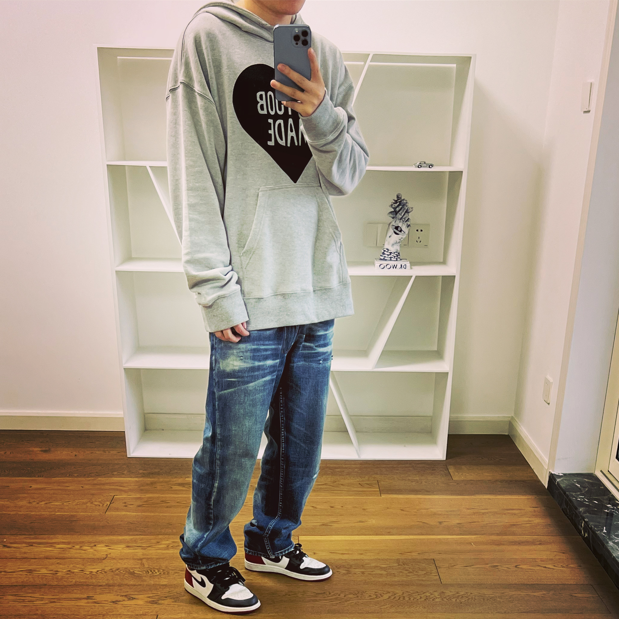 BTTJOBMADE HEART LOGO HOODIE  黑心灰色卫衣 - 图1