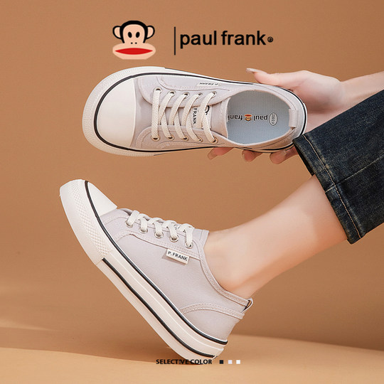 大嘴猴白色芒果头帆布鞋女2025新款秋季爆款巨好看宽头布鞋小白鞋