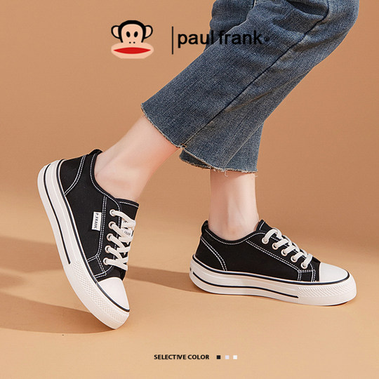 大嘴猴白色芒果头帆布鞋女2025新款秋季爆款巨好看宽头布鞋小白鞋