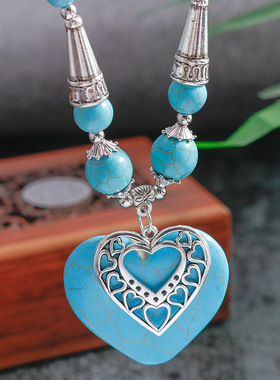 绿松石爱心吊坠镂空心形项链