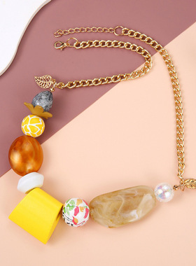 几何木质吊坠项链女多巴胺