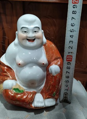 景德镇雕塑笑佛摆件陶瓷大肚弥勒佛像开脸喜玄关门厅开业乔迁礼品