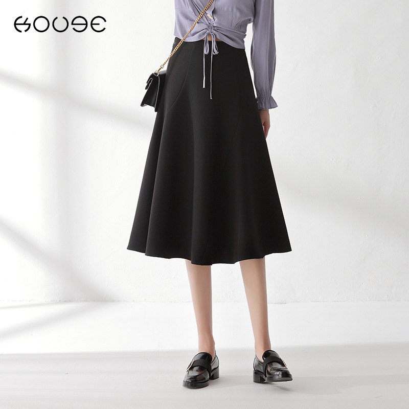 黑色中长款秋冬2020新款高腰百褶裙 蔻戈半身裙