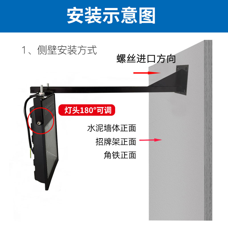 户外广告牌射灯招牌投光灯支架LED户外照明灯防水店铺门头探照灯-图1