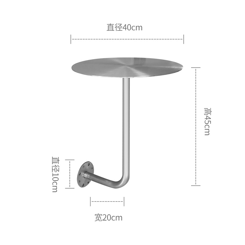 简约奶茶店边桌边几咖啡厅卡座桌子靠墙壁挂壁装不锈钢小圆桌 - 图2