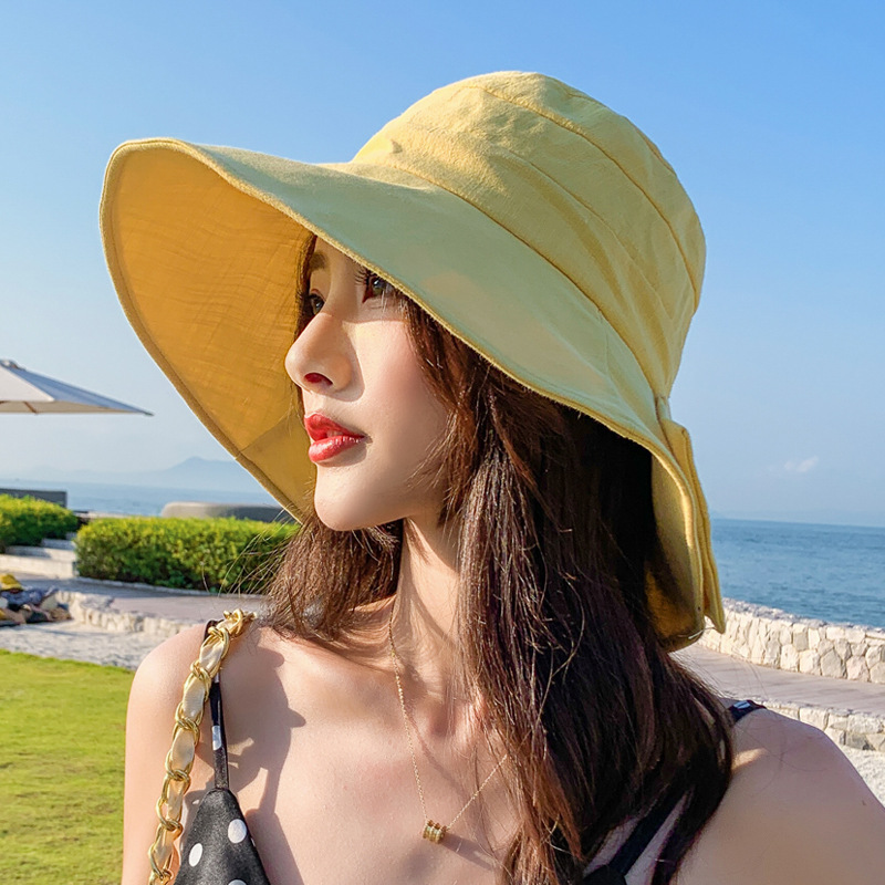 向朵旗舰店渔夫帽子女春夏甜美蝴蝶结网红百搭纯色学生防晒盆帽遮阳帽子潮新0