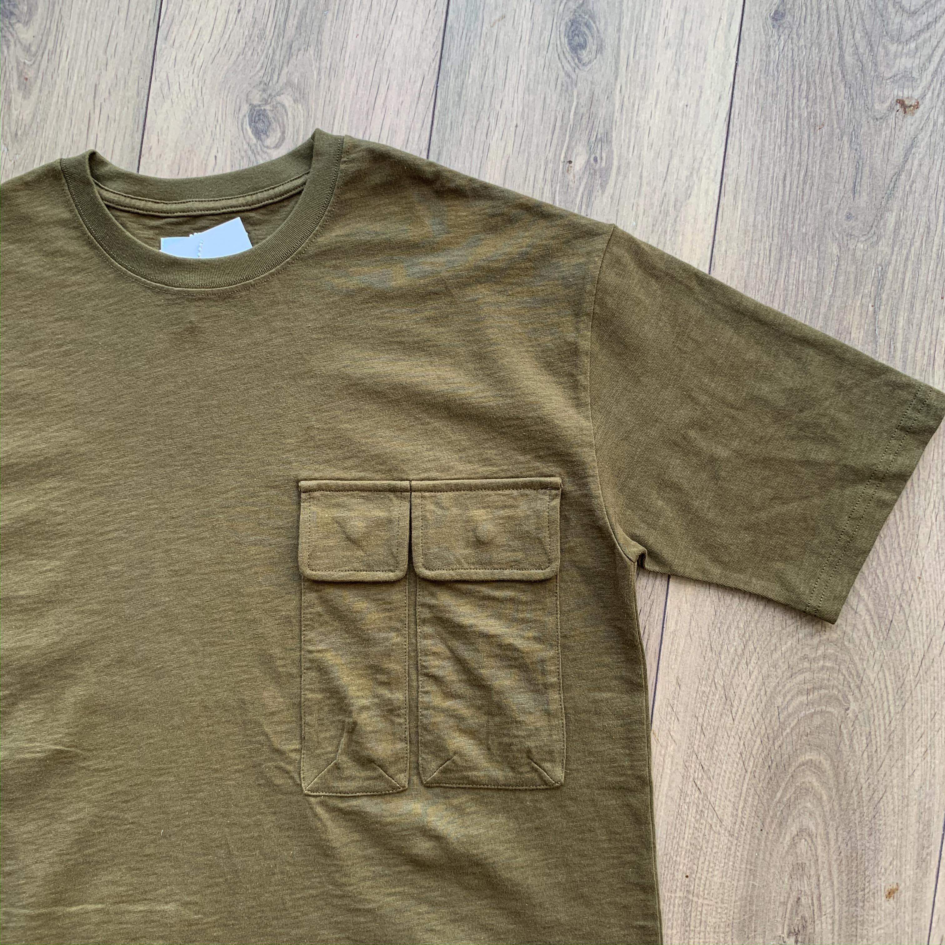 GarCle Labo 2020春夏 大地色日系宽松落肩短袖T恤男装 双口袋 - 图0