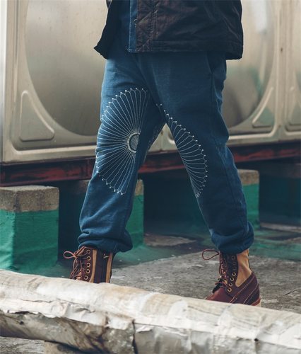 HDK(海觉）TANNERY  INDIGO 450克重磅束脚裤绣花 菊花裤 KAPITAL - 图0