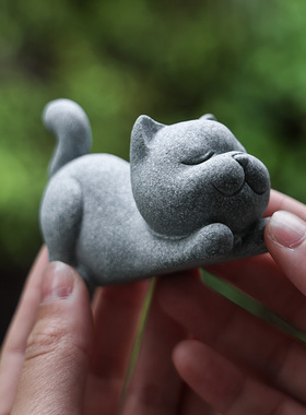 创意侠客小猫钓鱼茶宠摆件可爱小猫咪香插鱼缸盆栽造景桌面装饰品