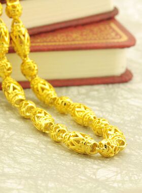 越南沙金项链男镂空橄榄珠镀黄金999首饰空心久不掉色24K金链子