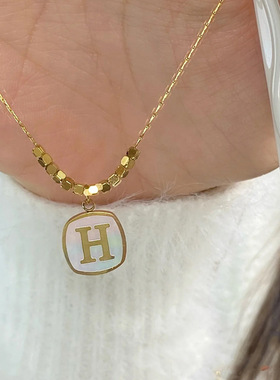 碎金子贝母H字母项链简约精致小