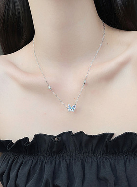 蓝色蝴蝶项链女轻奢小众设计高级