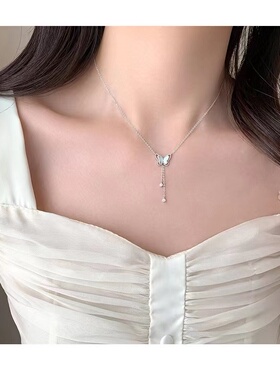 银神925银十字链女蝴蝶项链