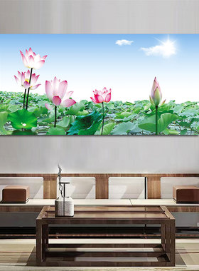 莲花装饰画荷花荷叶田园风景画客厅墙上自贴画沙发背景墙简约挂画