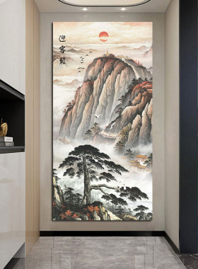 山水风景贴画客厅书房墙壁装饰挂画卧室玄关背景墙国风海报自贴画