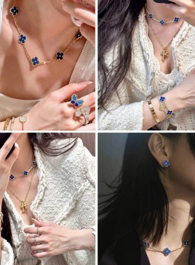 V金10花项链女天然蓝玛瑙高级感