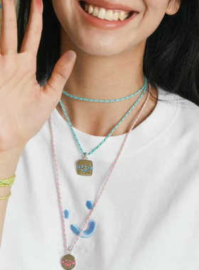 小众可爱粉生日熊ins圆牌吊坠