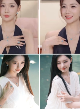 新中式绿松石葫芦耳钉女纯银针复古小众蓝色轻奢显白耳环项链戒指