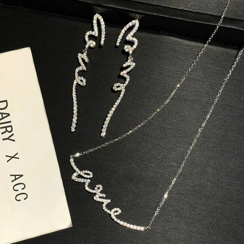 何家LOVE字母耳环女长款丝带流苏修脸耳坠轻奢满钻项链长耳饰耳钉,淘宝优惠券,粉丝福利购,淘宝优惠卷