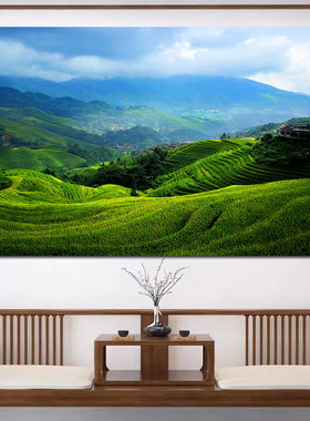 唯美风景田园风光茶园绿色梯田客厅沙发背景墙挂画儿童卧室装饰画