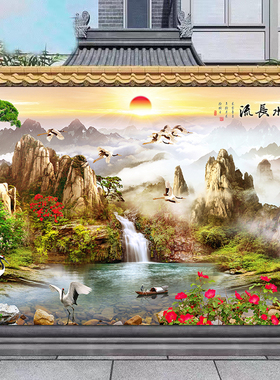 山水画客厅支持挂画欧零中式