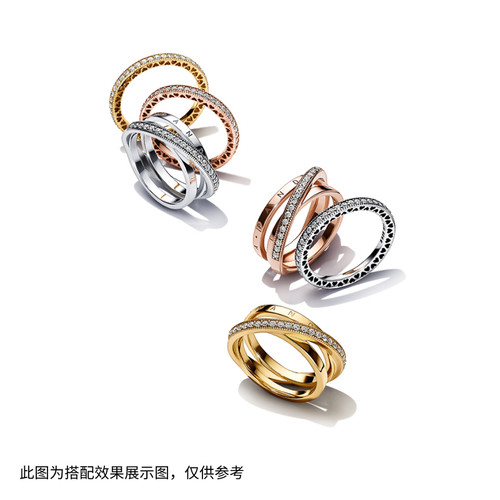 Pandora潘多拉恒耀三生环戒指三环交错设计玫瑰金色 - 图0