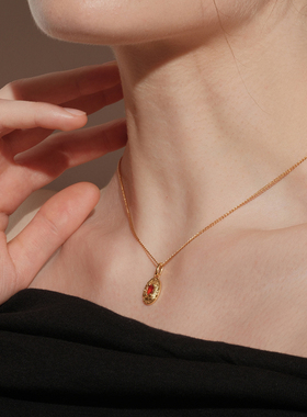 森吾轻奢复古冰花切红钻项链