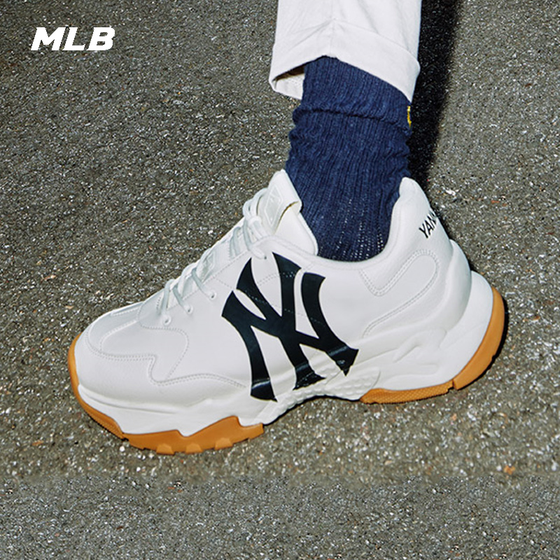 MLB官方老爹鞋女鞋男鞋冬季新款厚底NY白色鞋子运动鞋情侣休闲鞋_虎窝淘