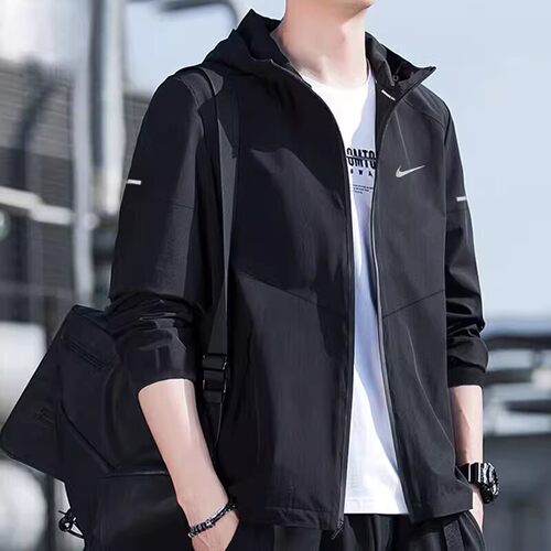NIKE耐克黑色外套男装正品跑步健身衣运动上衣梭织连帽夹克DD4747 - 图1