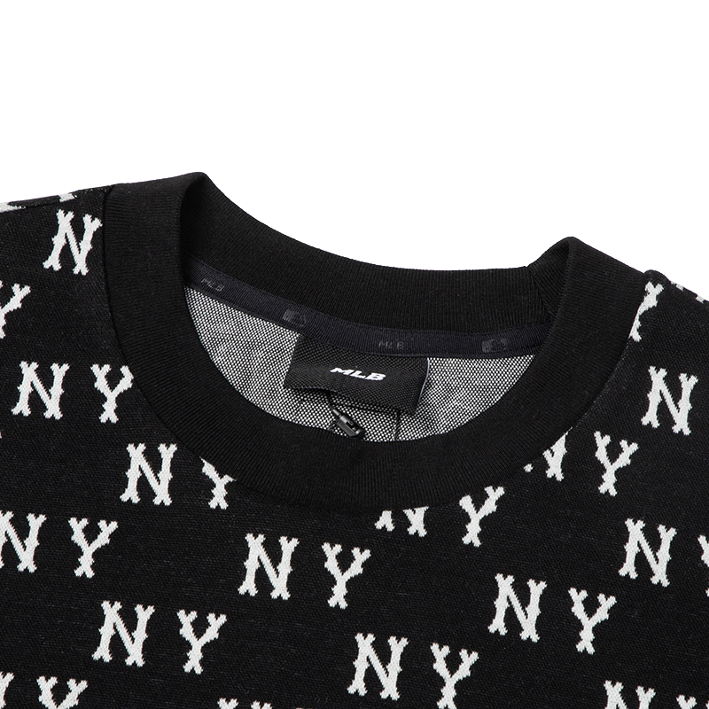 MLB官方卫衣女2025秋季新款黑色NY满印老花运动服圆领休闲套头衫 - 图2