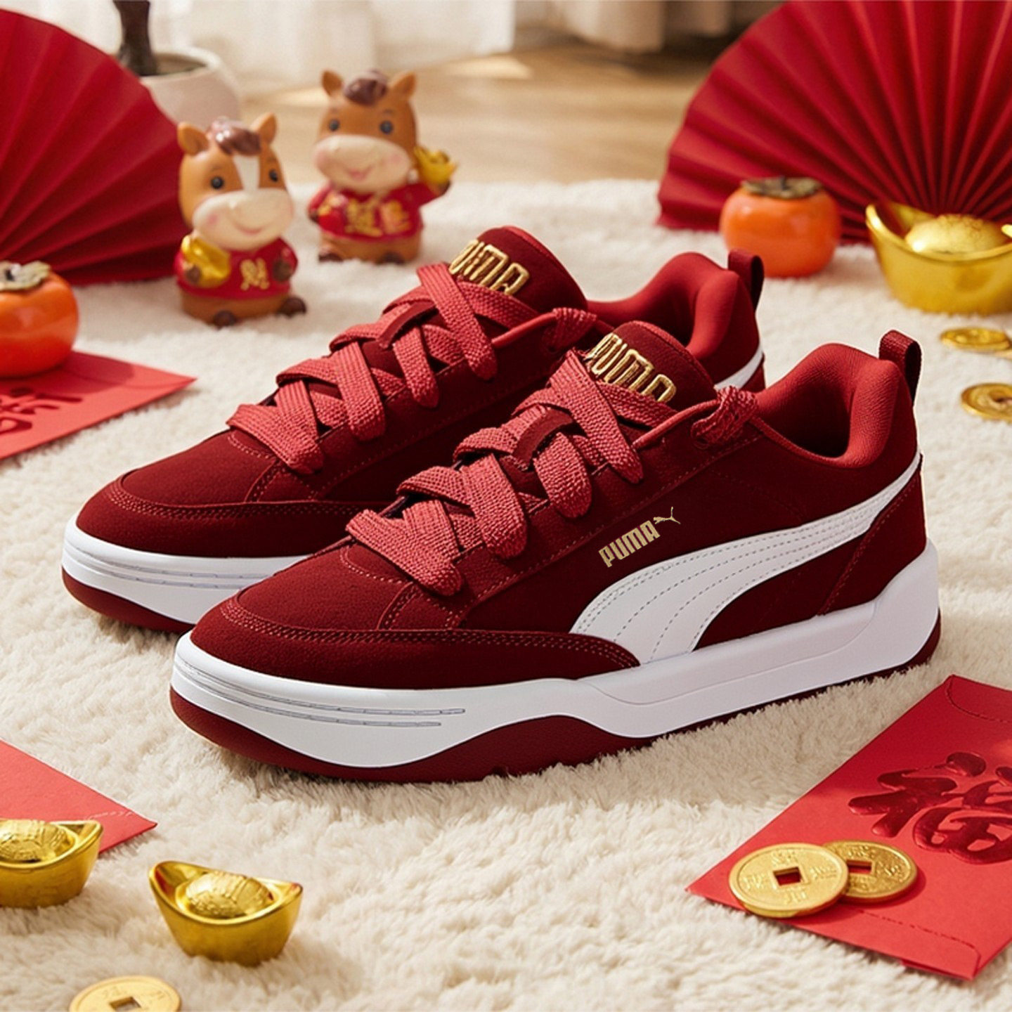 PUMA彪马男女鞋新年款板鞋2026新款面包鞋红色情侣运动鞋401606,淘宝优惠券,粉丝福利购,淘宝优惠卷