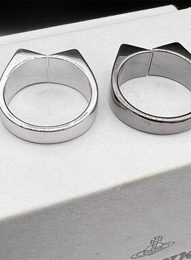 西家银黑色裂缝土星刻印logo开口戒指男女情侣嘻哈朋克风方形潮